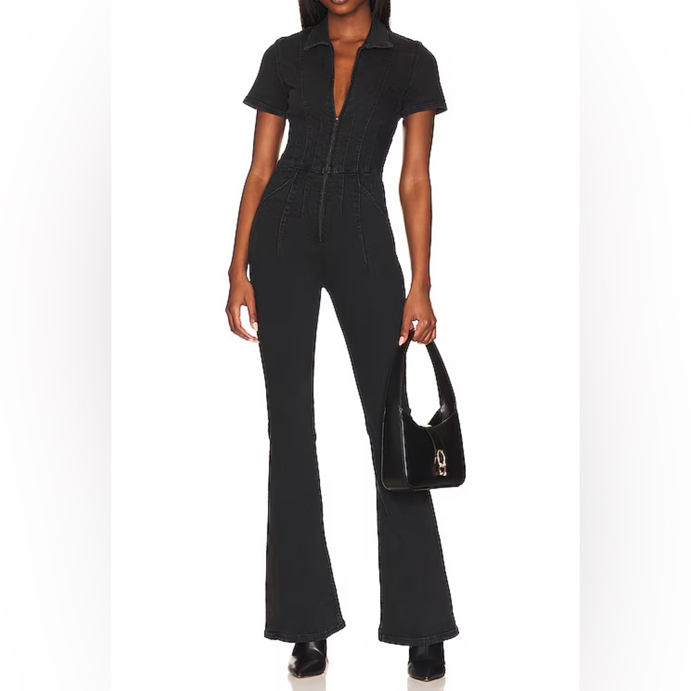 Free People Jayde Flare Jumpsuit in Black Short-Sleeve